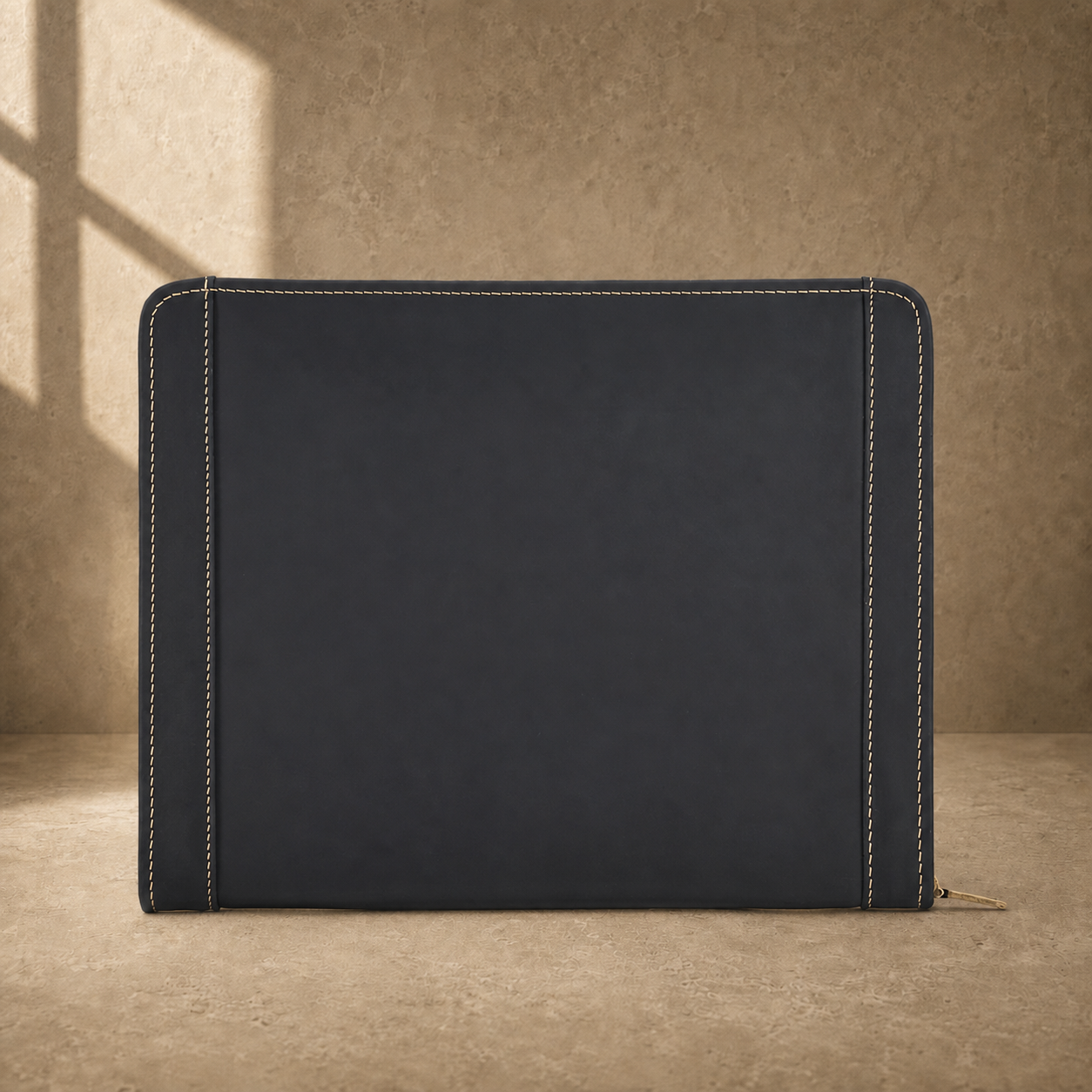 Black crazy-horse leather portfolio rear exterior view