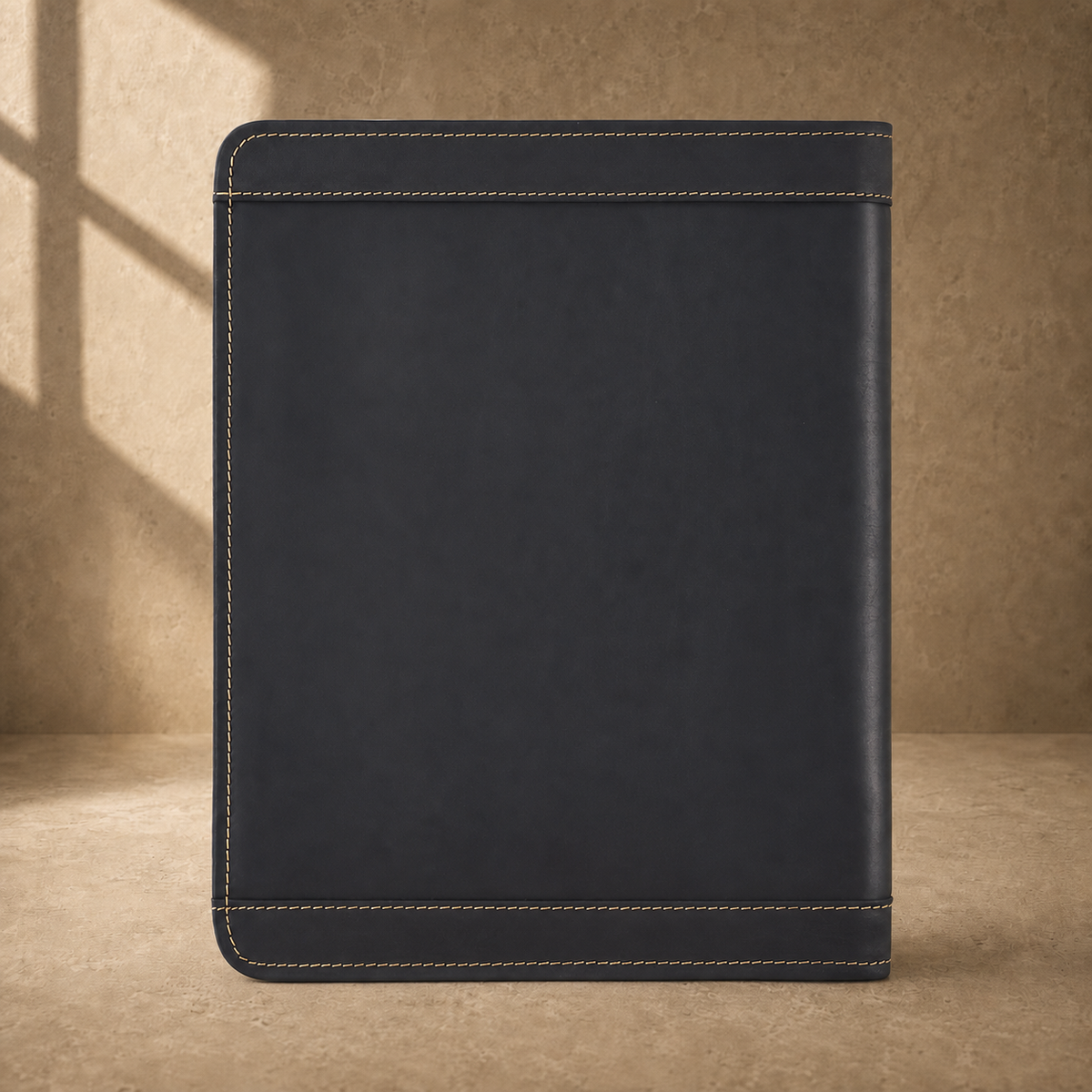 Black crazy-horse leather portfolio front exterior view