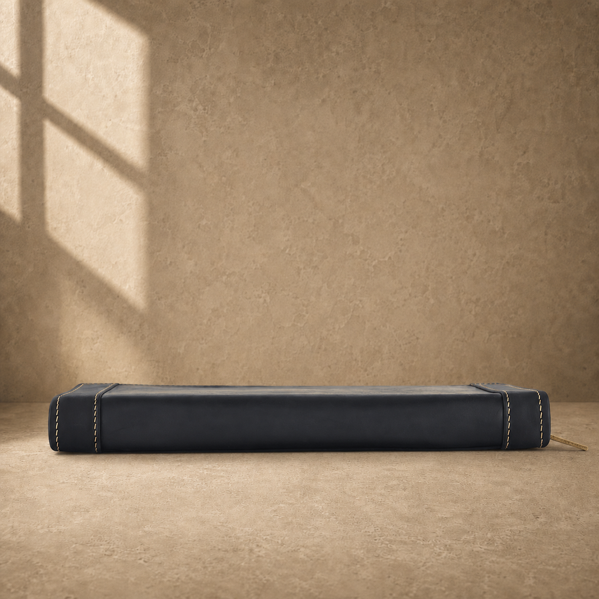 Black crazy-horse leather portfolio bottom profile view