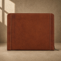 Brown zip work travel portfolio closed rear view