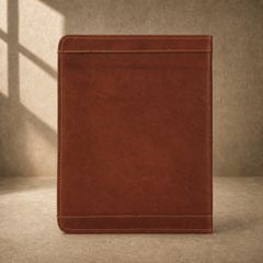 Brown zip work travel portfolio closed back view