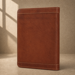 Brown zip work travel portfolio rear three-quarter view