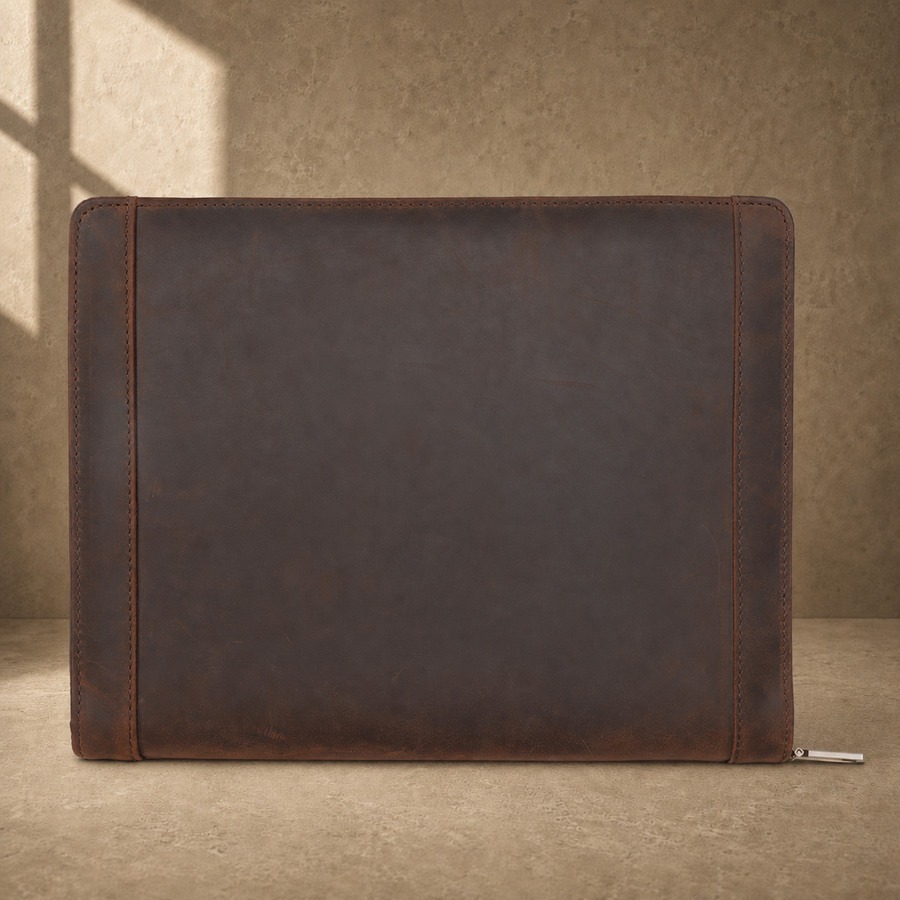 Coffee zip travel business portfolio hero view on warm stone background