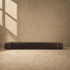 Dark brown leather travel work portfolio base edge view