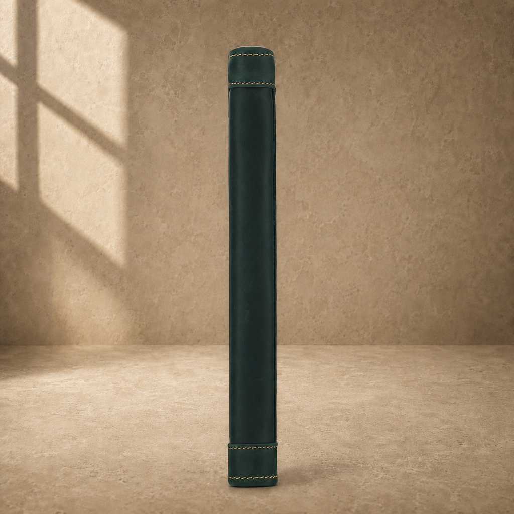 Forest green leather business portfolio slim edge view