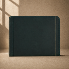 Forest green leather business portfolio wide rear view