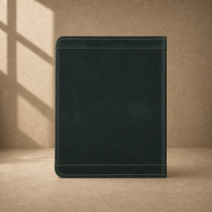 Forest green leather business portfolio upright back view