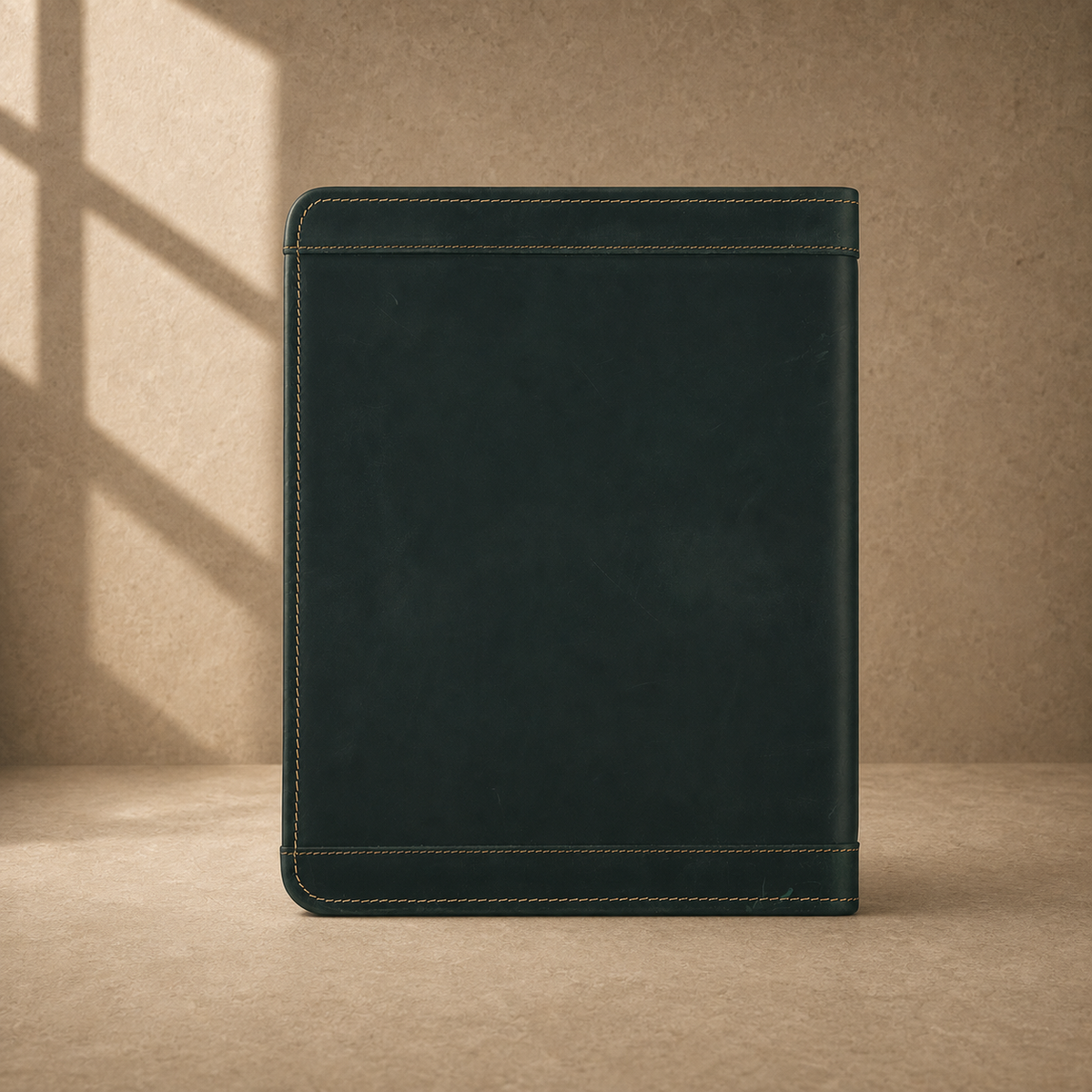 Forest green leather business portfolio upright back view