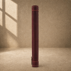 Oxblood leather zip travel portfolio spine view