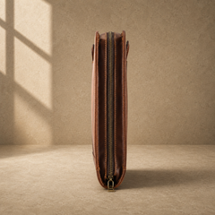 Coffee zip business travel portfolio zipper side profile
