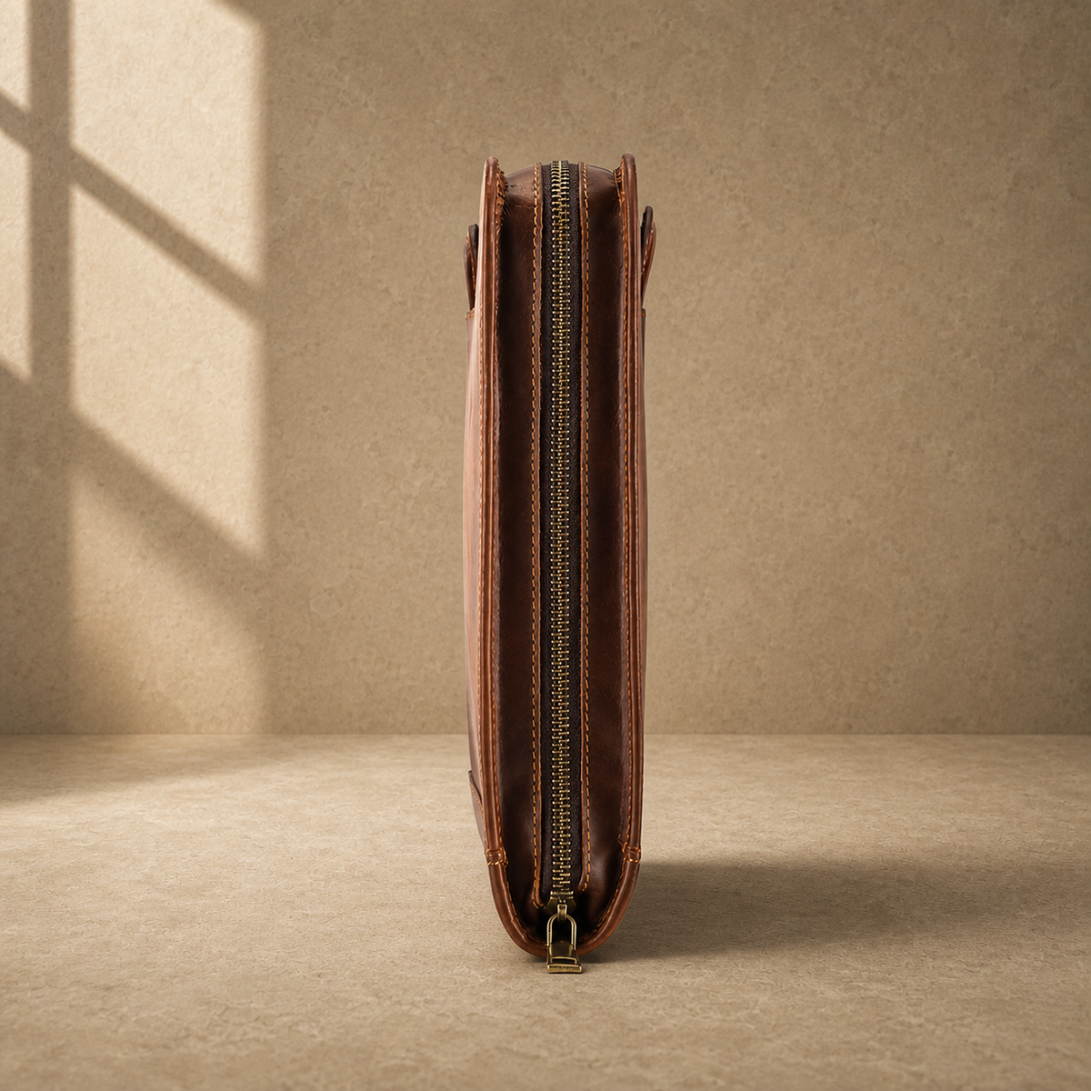 Coffee zip business travel portfolio zipper side profile