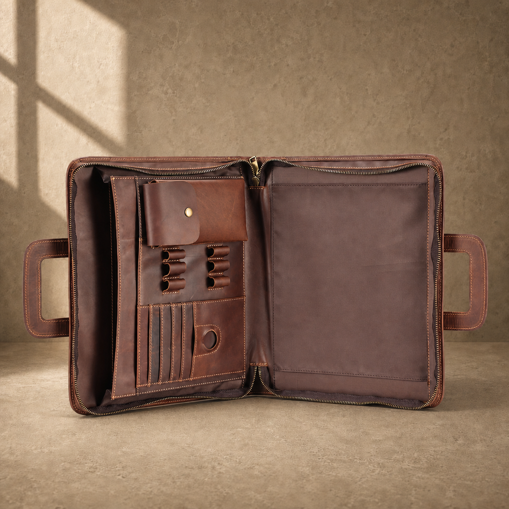 Coffee zip business travel portfolio empty organizer interior