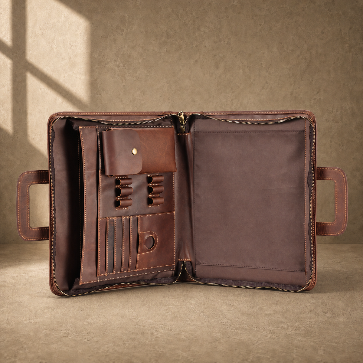 Coffee zip business travel portfolio empty organizer interior