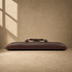 Coffee leather slim laptop briefcase base profile