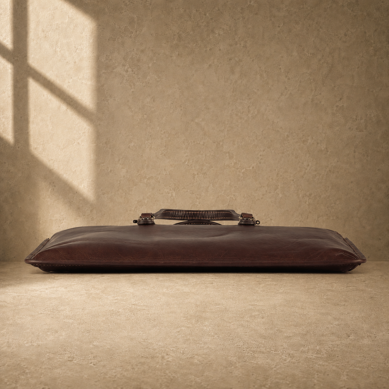 Coffee leather slim laptop briefcase base profile