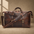 Brown cowhide 17-inch weekender bag front hero view