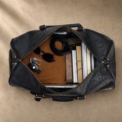 Black Embossed Rolling Travel Duffle