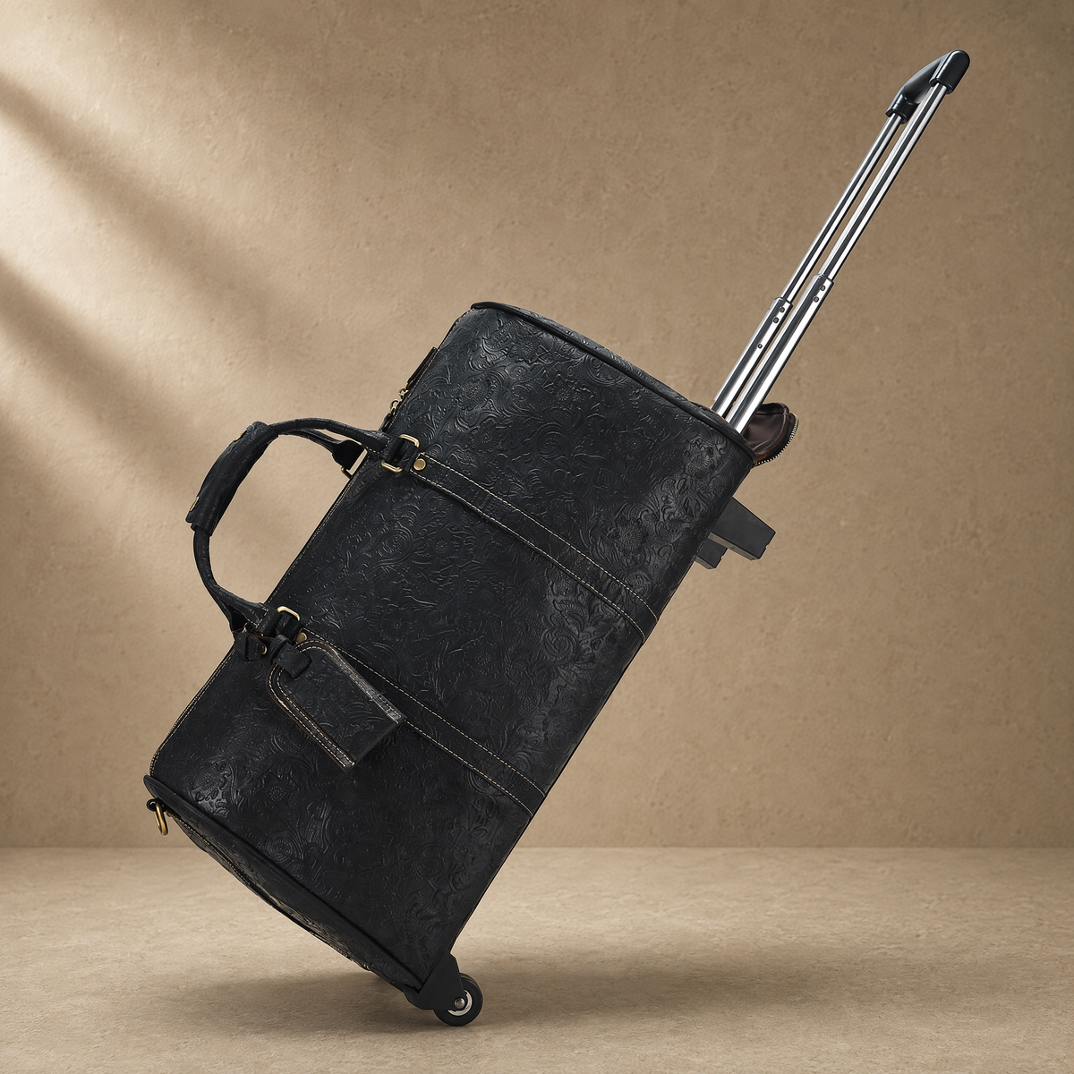 Black Embossed Rolling Travel Duffle