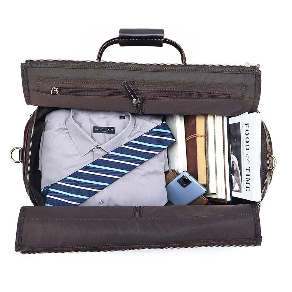 Garment section packed with clothing, documents and travel essentials