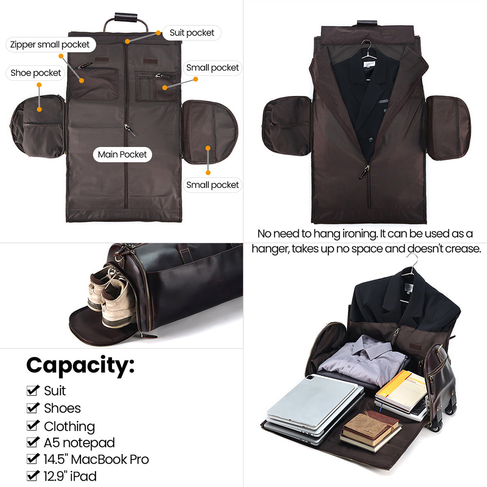 Diagram showing the garment section, shoe compartment and organized storage