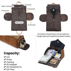 Garment weekender compartments and example travel capacity