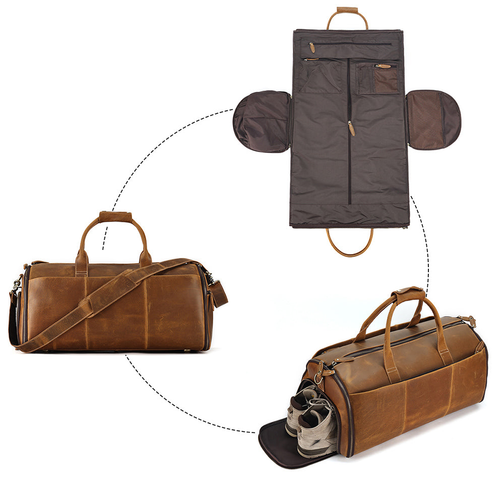 Cognac garment weekender convertible packing configuration