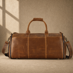 Cognac leather garment weekender bag, front view