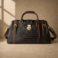 Coffee embossed weekender duffel studio view 2