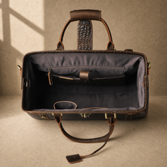 Coffee embossed weekender duffel interior view 1
