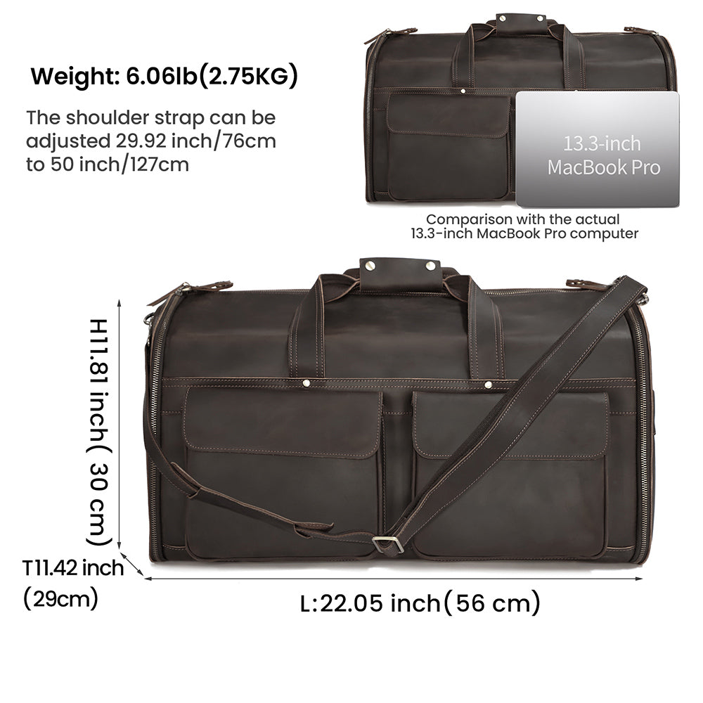 Leather Garment Weekender Duffle Bag