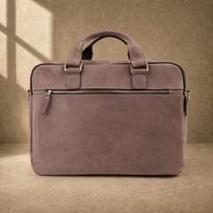 Khaki dual compartment business briefcase, rear view
