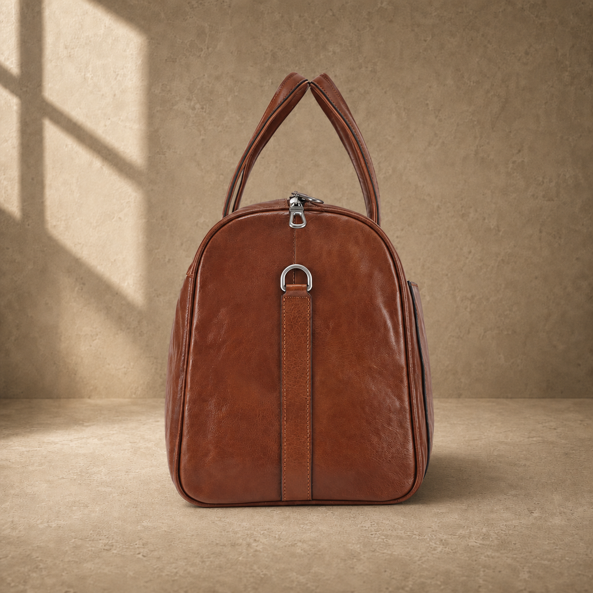 Dark-brown refined travel duffel, side profile
