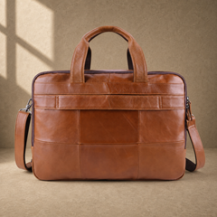 Cognac multi-pocket laptop briefcase rear view