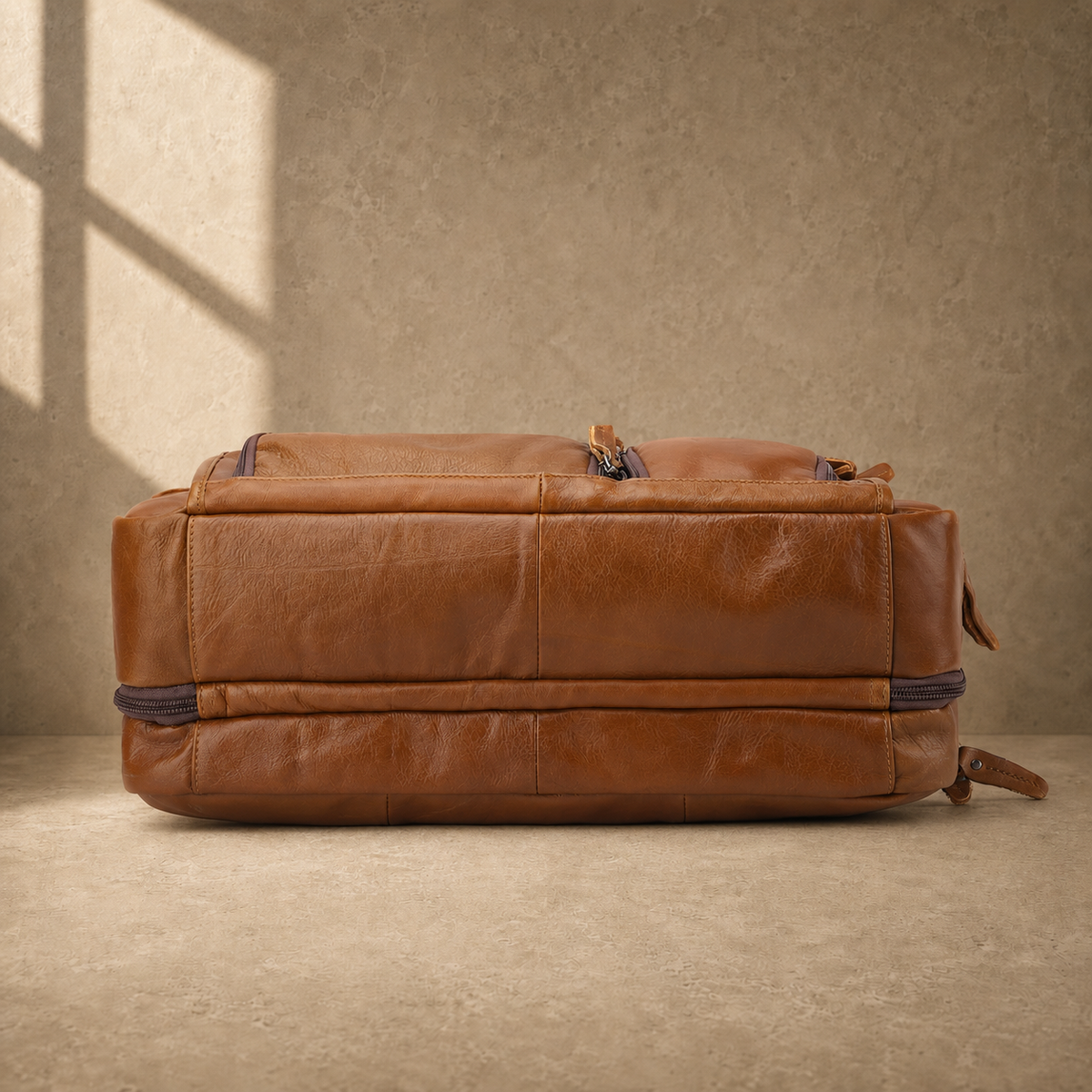 Cognac multi-pocket laptop briefcase reinforced base view