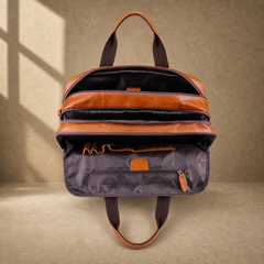 Cognac multi-pocket laptop briefcase empty main compartments