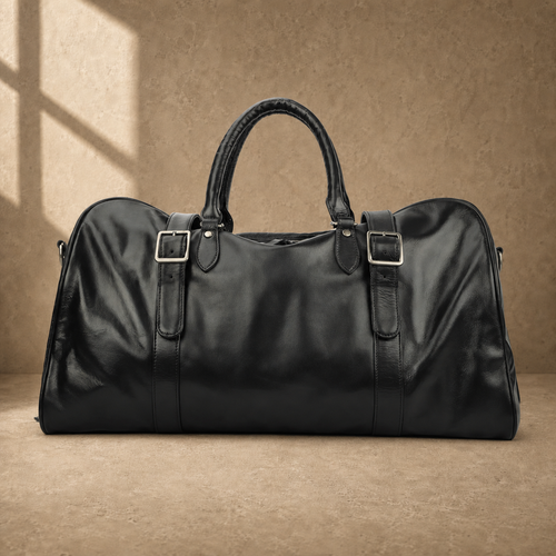 Black classic overnighter travel bag front view