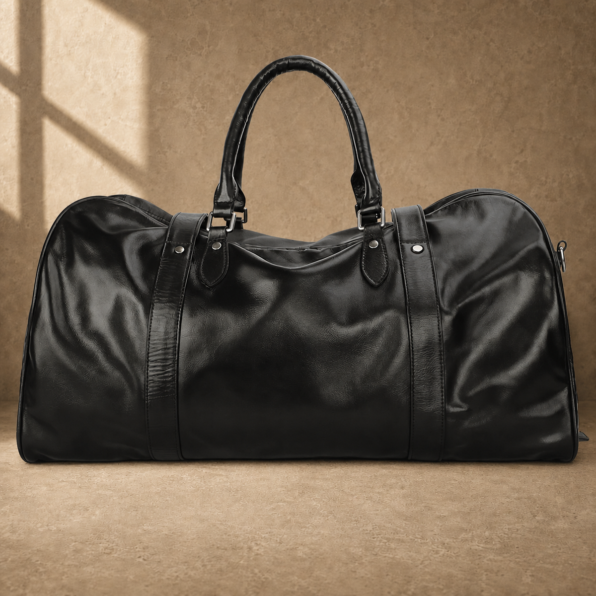 Black classic overnighter travel bag rear view