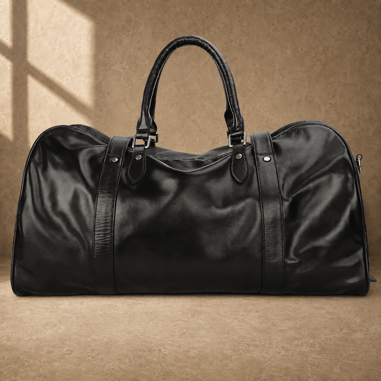 Black classic overnighter travel bag rear view