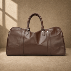Brown classic overnighter travel bag rear view