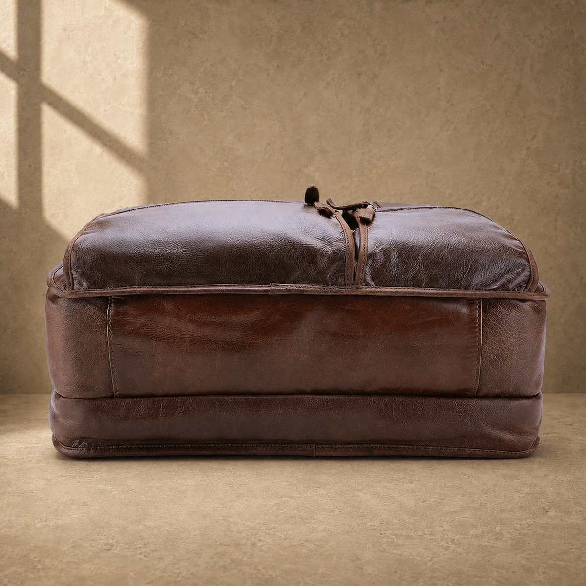 Brown leather multi-pocket briefcase base profile