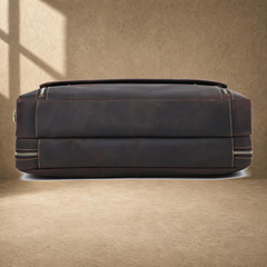 Coffee leather dual-zip business bag reinforced base view