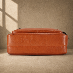 Light brown cowhide laptop briefcase reinforced base view