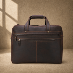 Dark brown cowhide 17-inch briefcase clean front view