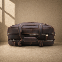 Dark brown cowhide 17-inch briefcase top zipper layout