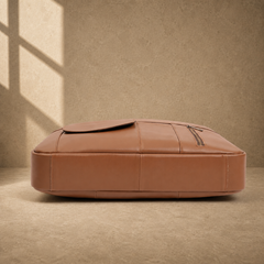 Brown cowhide commuter briefcase bag, reinforced base view