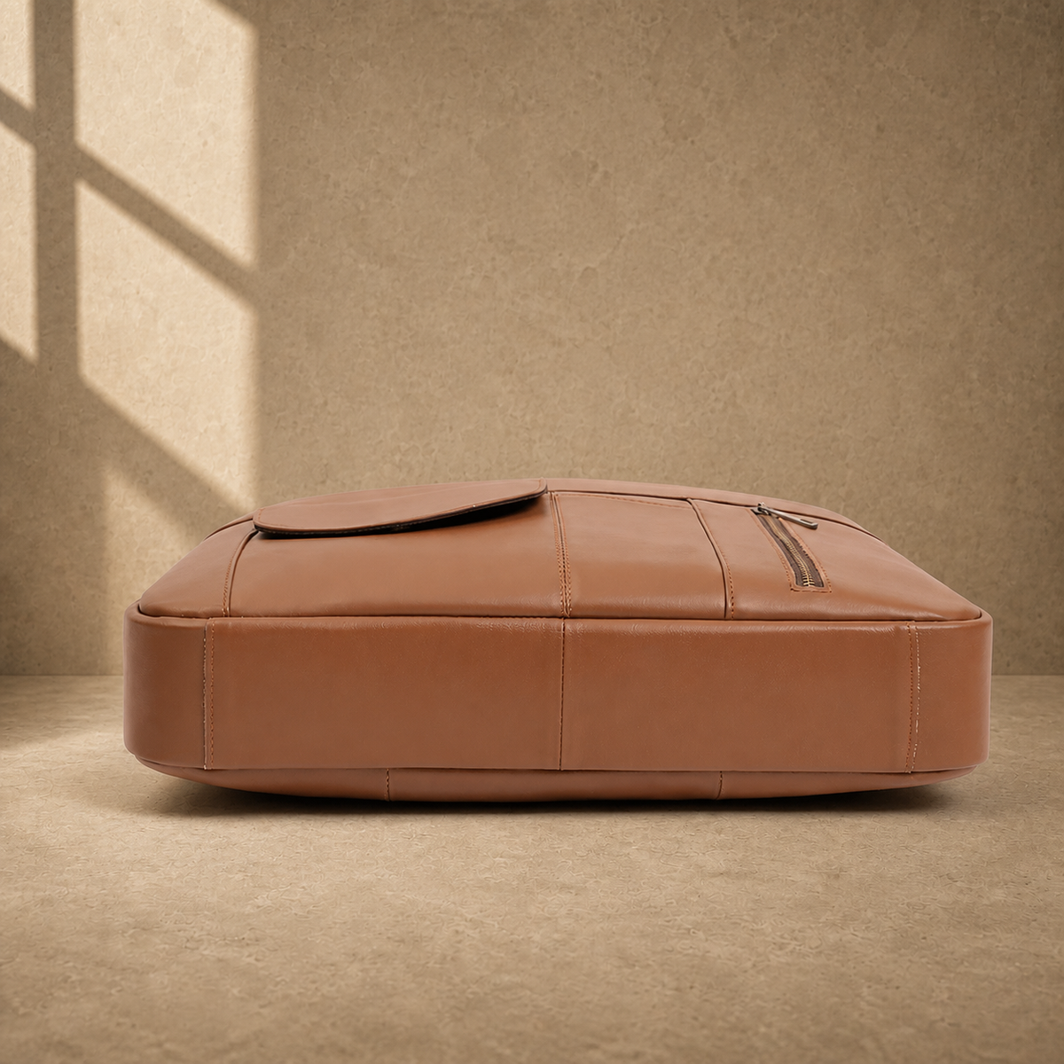 Brown cowhide commuter briefcase bag, reinforced base view