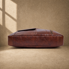 Coffee brown cowhide laptop briefcase reinforced base view