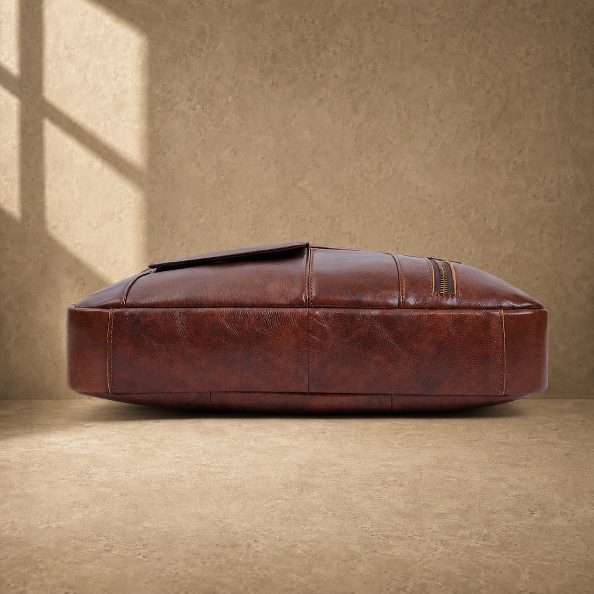 Coffee brown cowhide laptop briefcase reinforced base view