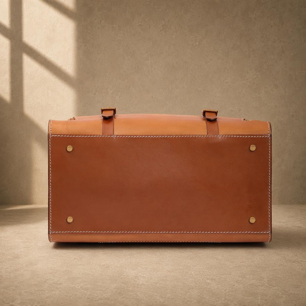 Cognac cowhide structured travel bag, reinforced base view