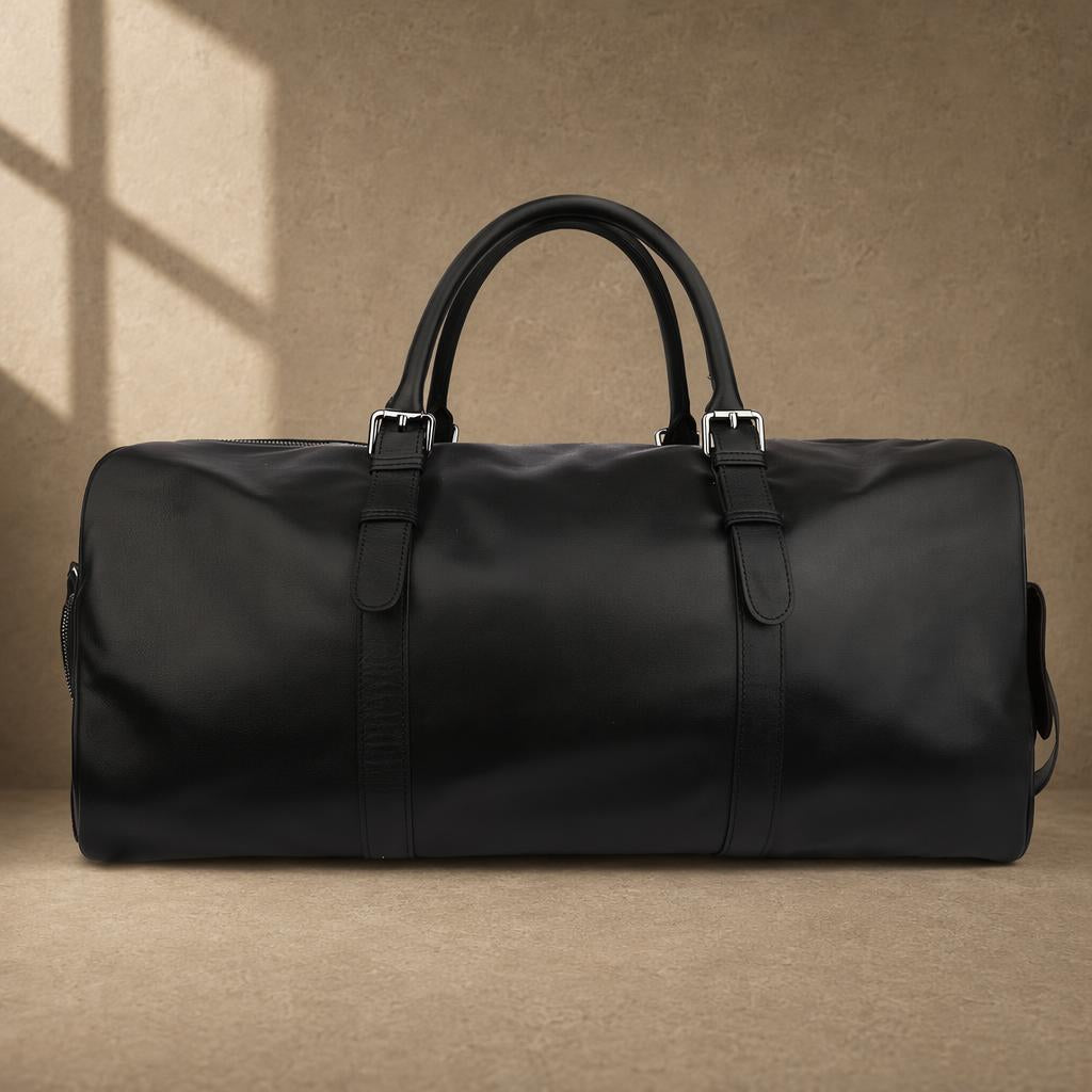 Black Leather Business Travel Duffle